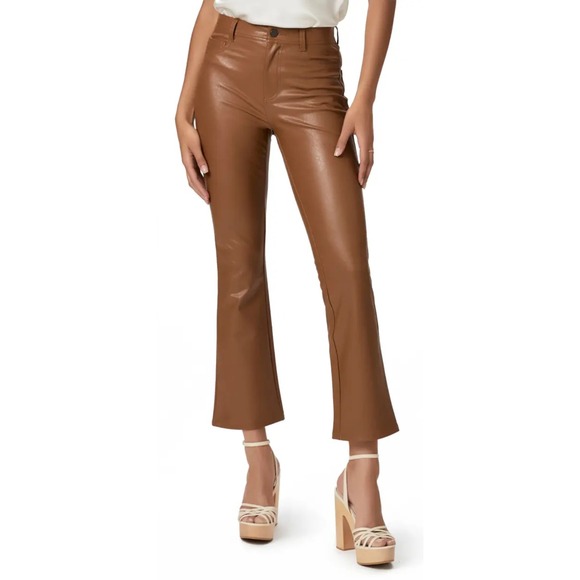 PAIGE Pants - PAIGE Pants Womens Size 32 Brown Claudine Vegan Faux Leather Flare High Rise NEW